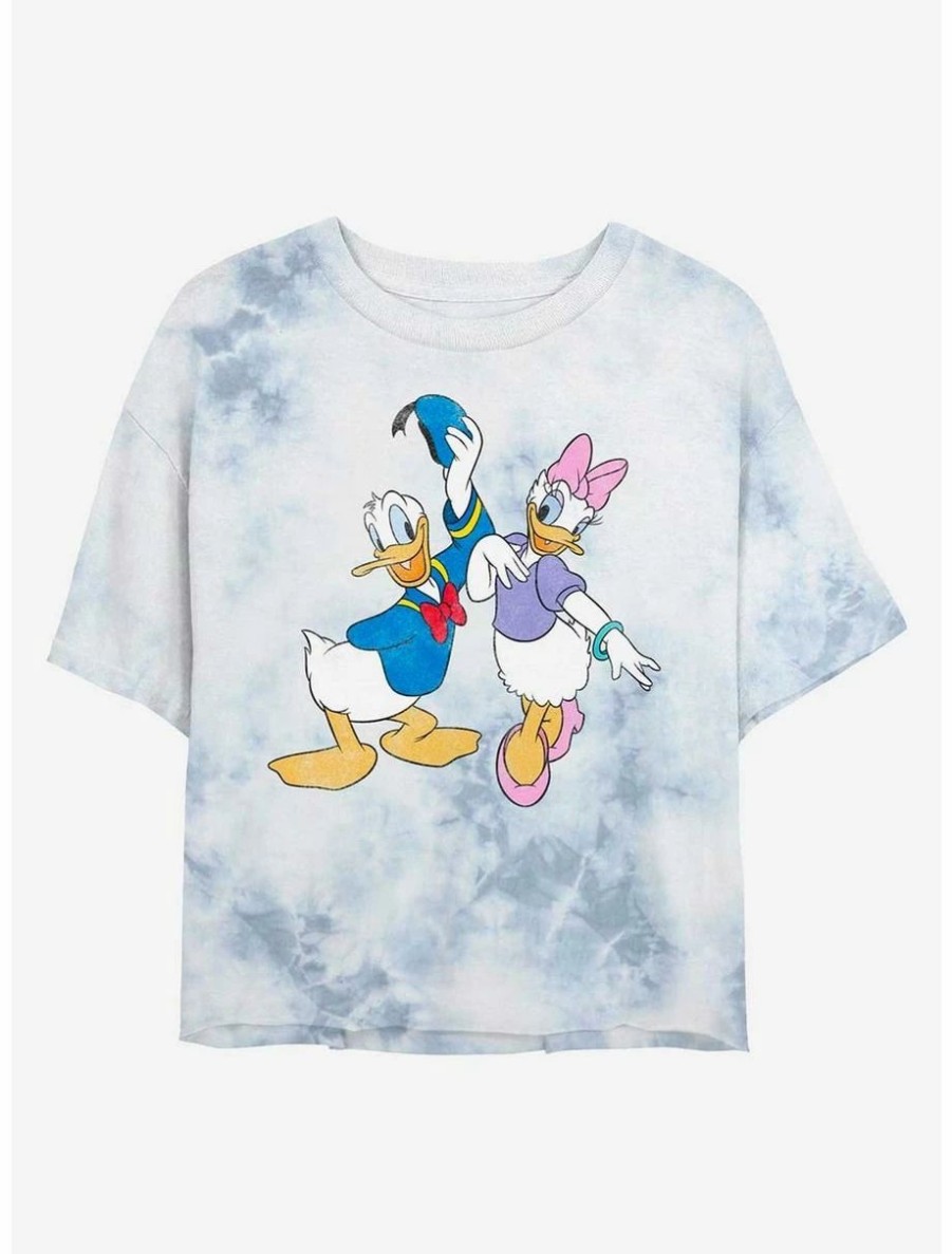 Cartoons * | Cartoons Disney Donald Duck And Daisy Womens Tie-Dye Crop T-Shirt