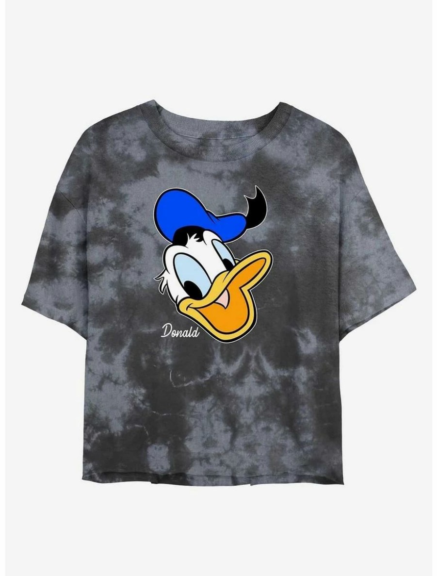 Cartoons * | Cartoons Disney Donald Duck Big Face Womens Tie-Dye Crop T-Shirt