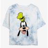 Cartoons * | Cartoons Disney Goofy Big Face Womens Tie-Dye Crop T-Shirt